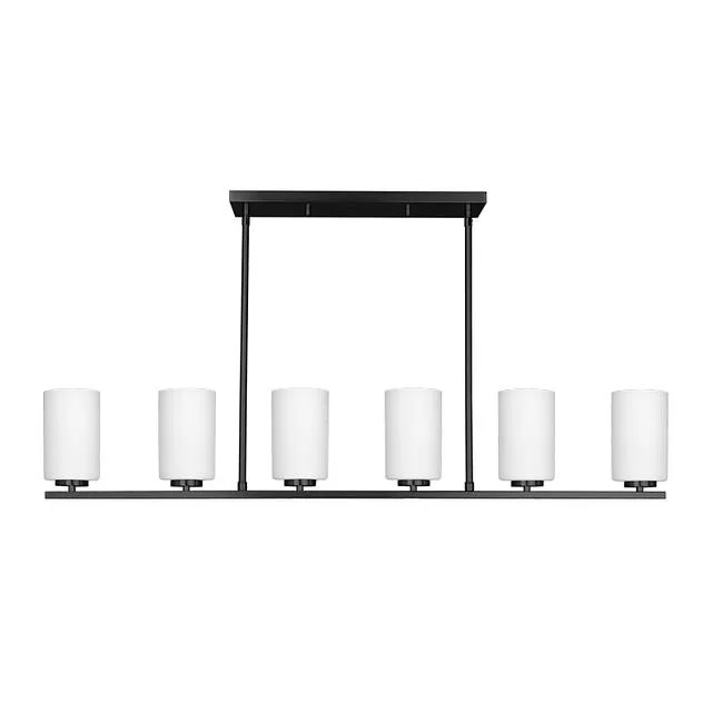 GlobaLux Burling 6-Light Linear Pendant, 6-Light, Frosted White Glass, Medium Base, 120V, Black|Brus...