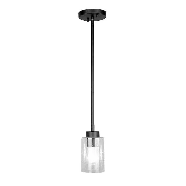 GlobaLux Everlyn 1-Light Pendant, Clear Seeded Glass, Black Finish