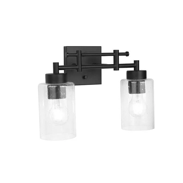 GlobaLux Everlyn 2-Light Bath Vanity, Clear Seeded Glass, Black Finish