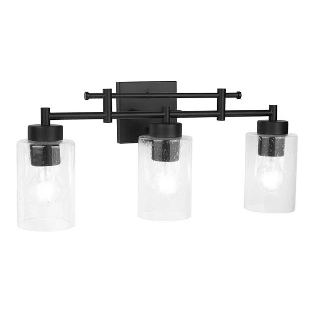 GlobaLux Everlyn 3-Light Bath Vanity, Clear Seeded Glass, Black Finish