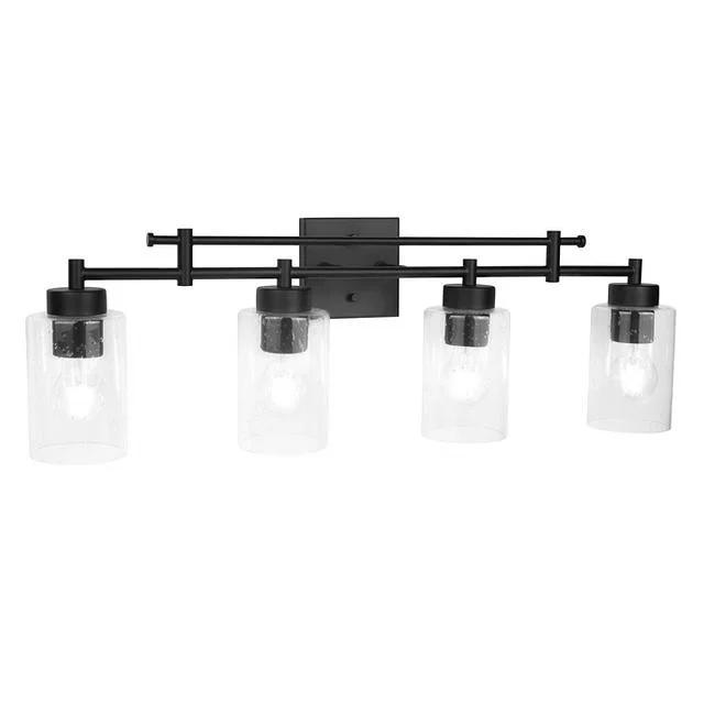 GlobaLux Everlyn 4-Light Bath Vanity, Clear Seeded Glass, Black Finish