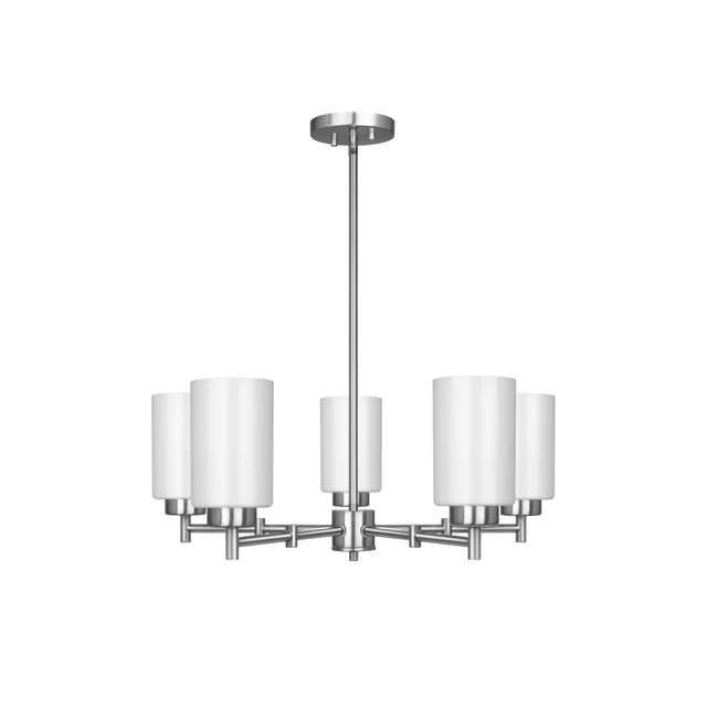 GlobaLux Everlyn 5-Light Chandelier, 5-Light, Frosted Glass, Brushed Nickel