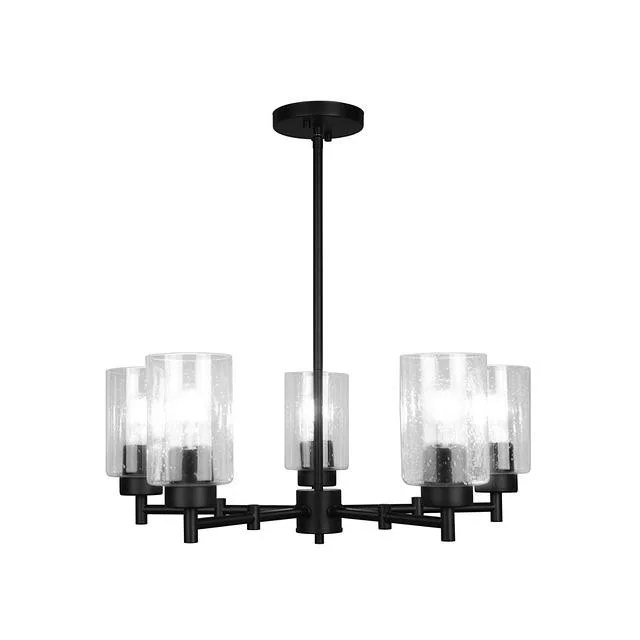 GlobaLux Everlyn 5-Light Chandelier, Clear Seeded Glass, Black Finish, 120V