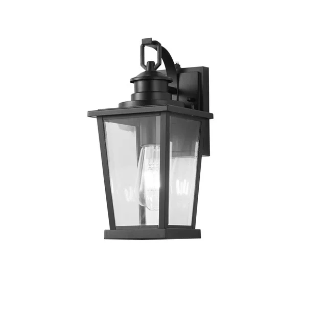 GlobaLux Fullman 1-Light Outdoor Light, Black Finish, Clear Glass, E26 Socket, 120V