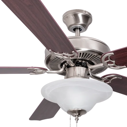 GlobaLux HES Series 52" Ceiling Fan, 5 Blades, 3 Medium Base Sockets, 120V, 3000K, Brushed Nickel, R...