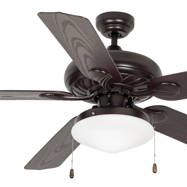 GlobaLux LIN 52" Ceiling Fan, 5 Blades, 2 Medium Base Sockets, 120V Dimmable, 3000K, 80 CRI, Bronze Finish, Pull Chain