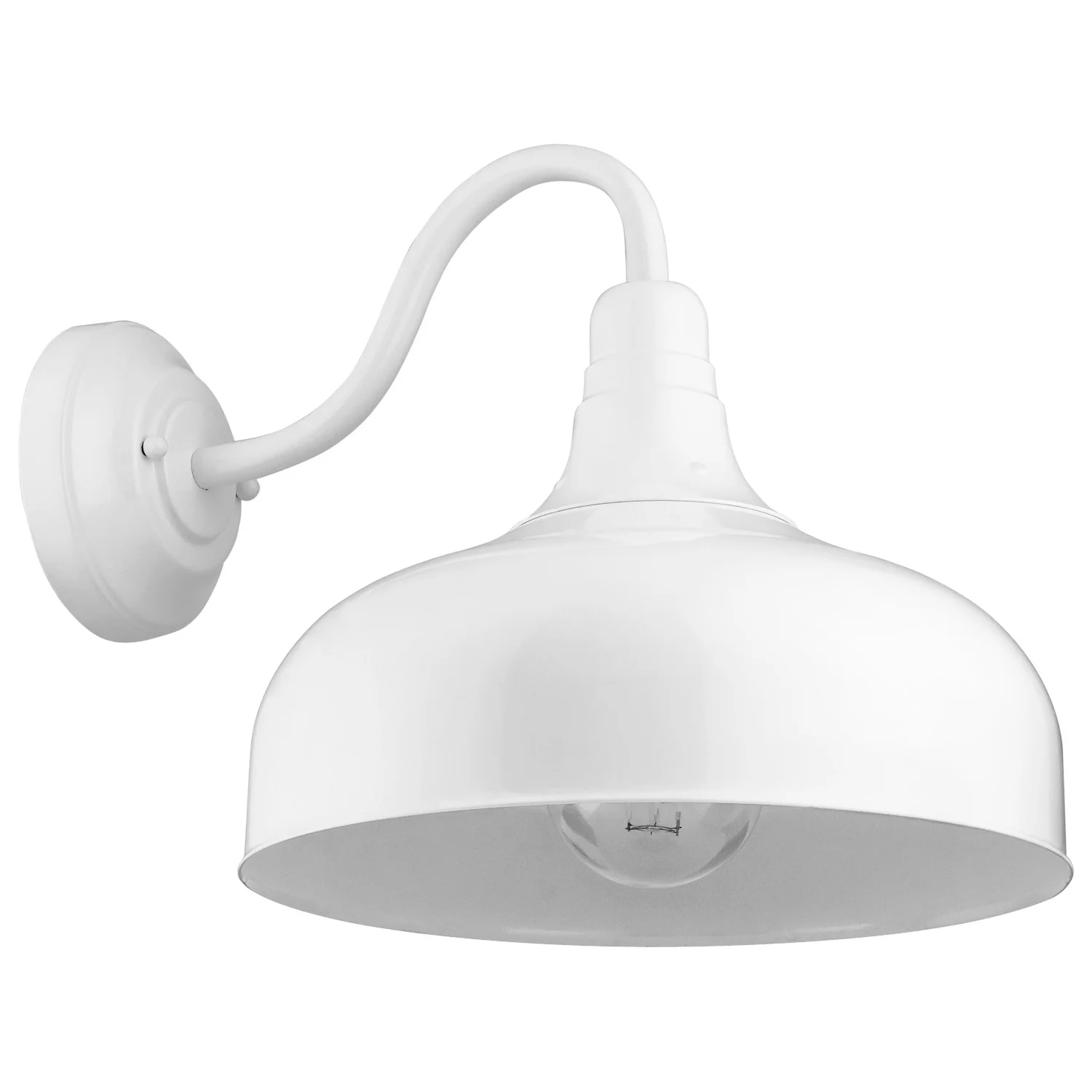 Gooseneck Rustic Barn Light Fixture, Wall Mount, Medium Base (E26) Socket, White Finish