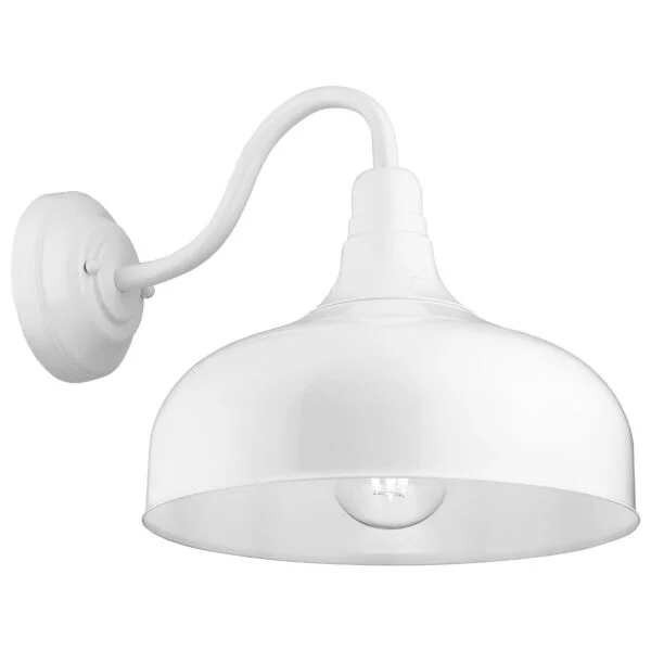 Gooseneck Rustic Barn Light Fixture, Wall Mount, Medium Base (E26) Socket, White Finish - view 2