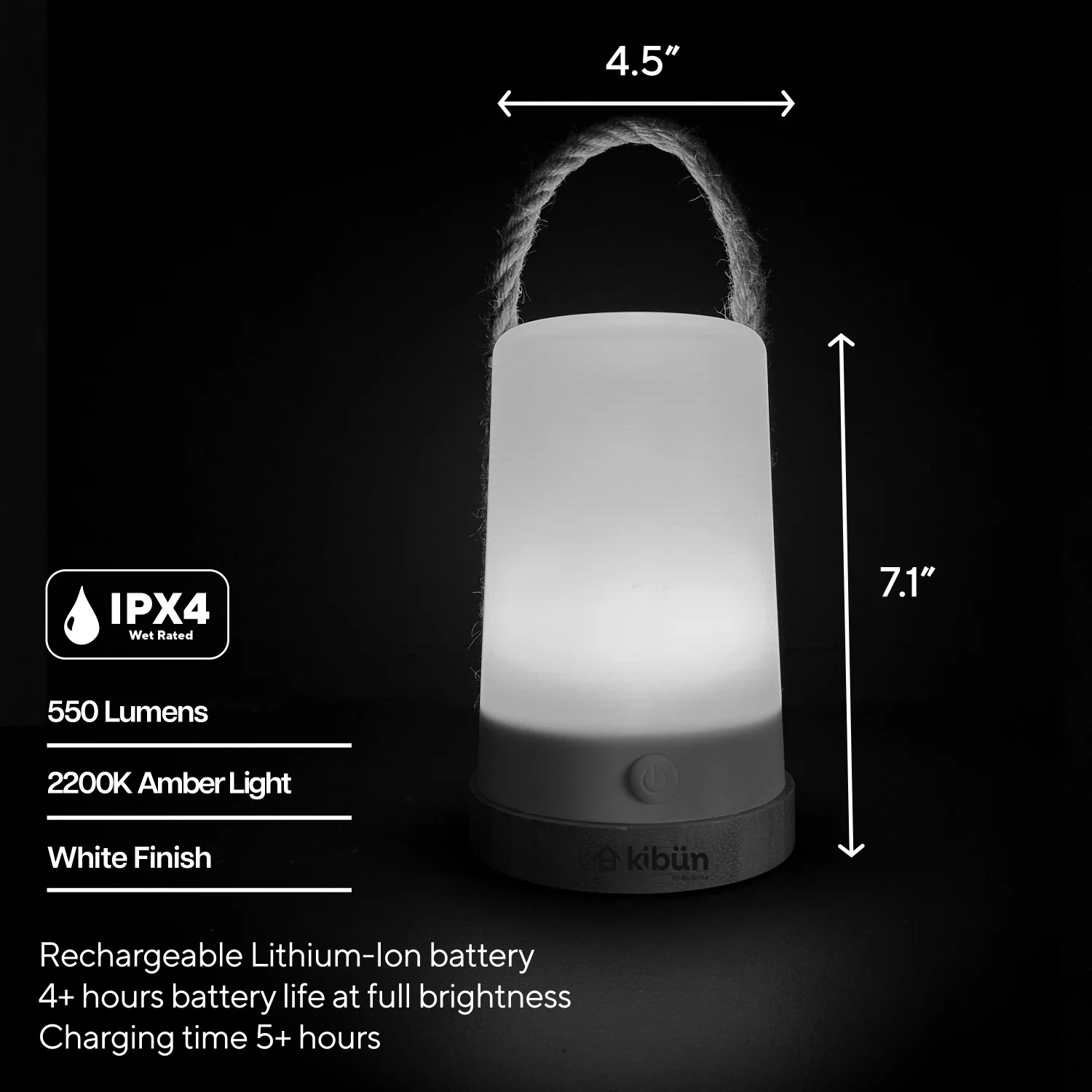 Groove Cordless LED Outdoor Table Lamp With Dimmer, Built-In Rechargeable Battery, 3-Level Brightness, White - view 6