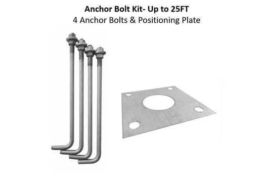 Halco Anchor Bolt Kit, Round Steel Pole, 10'-25', 4-Piece Bolts, Positioning Plate