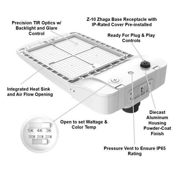 Halco ProLED SekTor Area Light Series G2, Size 2, Lumen Selectable 15000|18000|22000, CCT Selectable...