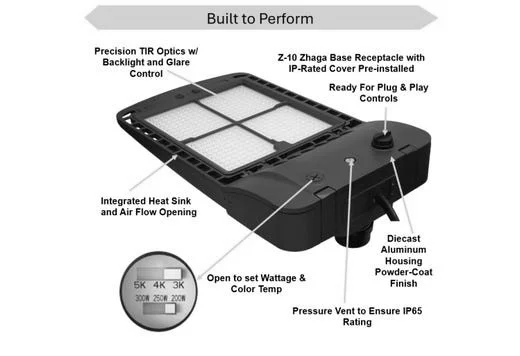 Halco ProLED SekTor Area Light Series G2, Size 3, Lumen Selectable, CCT Selectable, Type III Installed with Type V In...