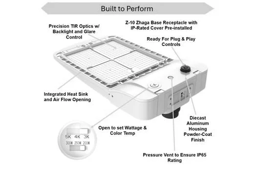 Halco ProLED SekTor Area Light Series G2, Size 4, Lumen Selectable 31000/38000/45000, CCT Selectable 3000K/4000K/5000...
