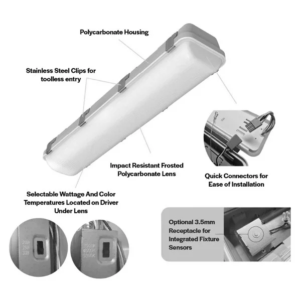 Halco ProLED Select Linear Vaportight Series Gen 2, 2', Lumen Selectable, Color Selectable 3500K|400...