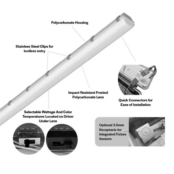 Halco ProLED Select Linear Vaportight Series - Gen 2, 8', Lumen Selectable, Color Selectable 3500K/4...