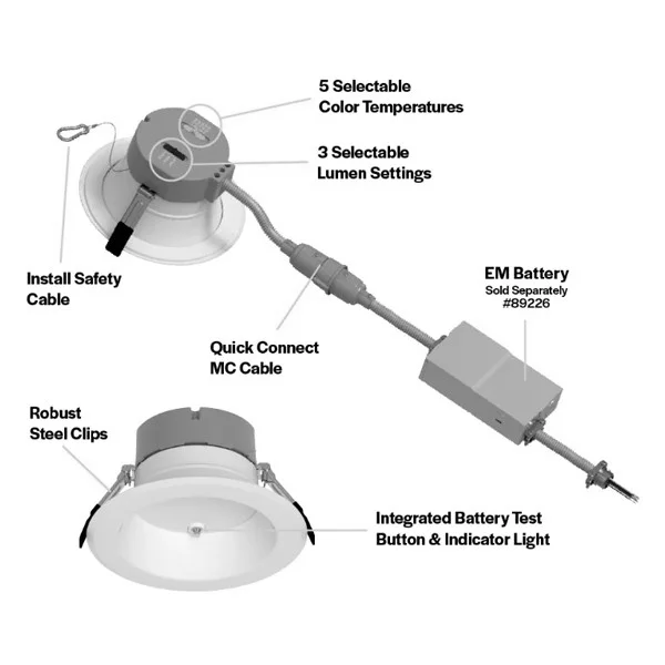Halco Retrofit Commercial Downlight, 6", Emergency Battery Ready, Lumen Selectable, Color Selectable...