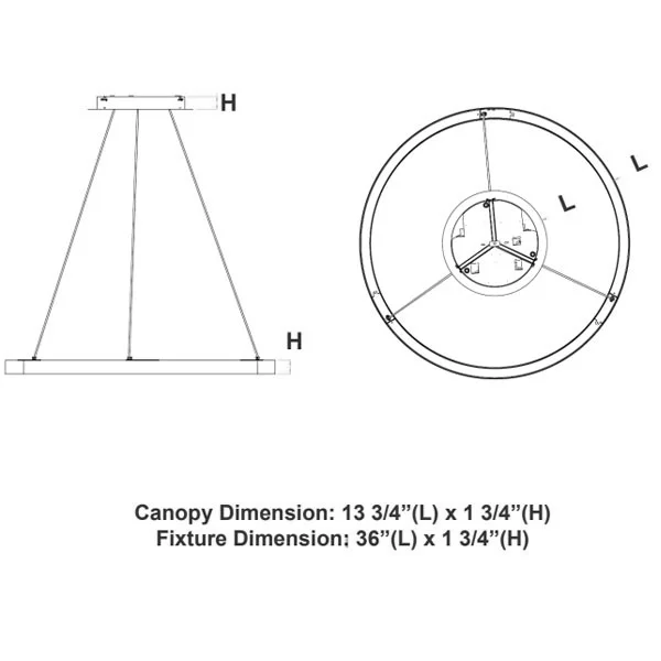 High-Output Round Linear Chandelier, 36", Multi Color Temperature and Power Selectable, Black Finish...