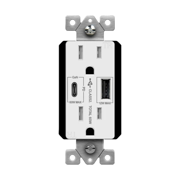 In-Wall Charger, 60W USB-C Power Delivery, Interchangeable Face Covers, Tamper-Resistant Receptacle