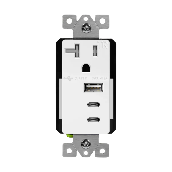 Interchangeable USB Module Charger Receptacle, 5.8 Amp USB Type-A/C, 20 Amp Tamper-Resistant Receptacle, Gray