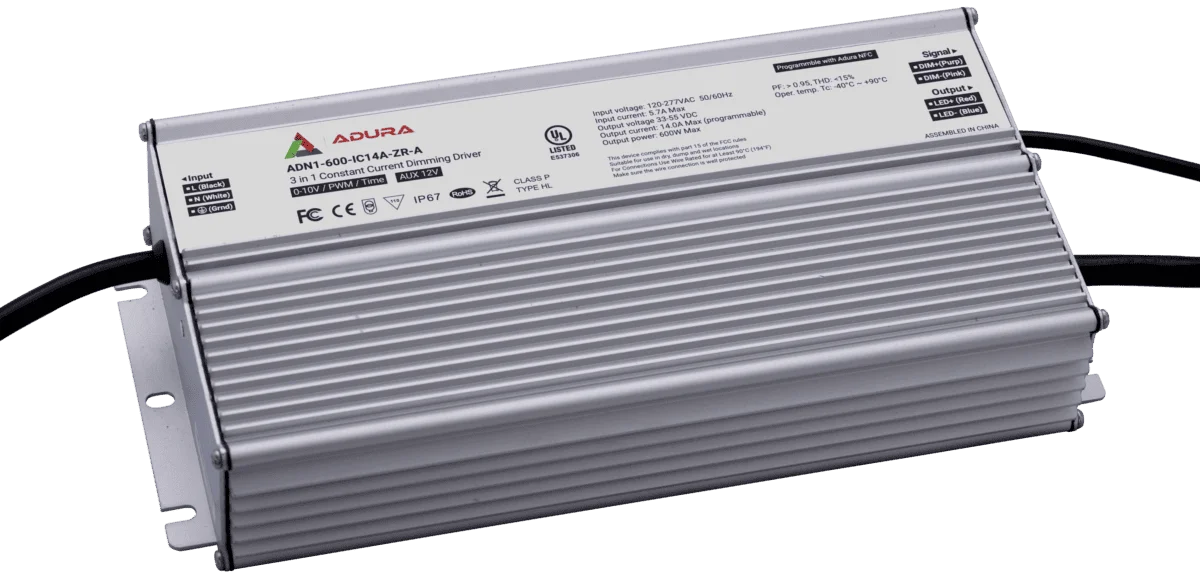 LED Driver, 600W, 30-55Vdc, 11-14A, 0-10V/PWM/Time Dimming, NFC Wireless