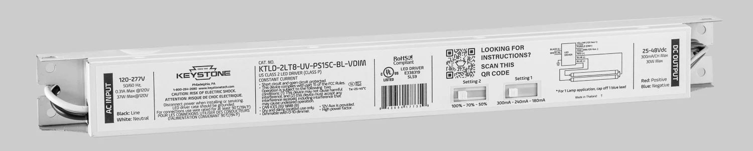 LED Driver, Type C, 2-Channel, 120-277V Input, Bi-Level Dimming (50 / 70 / 100%), 0-10V Dimming, Power Select (60 / 80 /