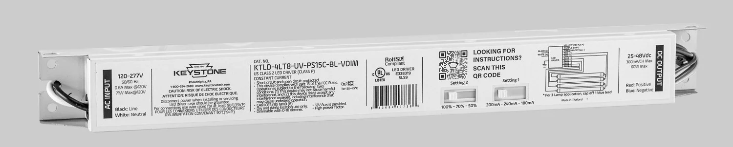 LED Driver, Type C, 4-Channel, 120-277V Input, Bi-Level Dimming (50 / 70 / 100%), 0-10V Dimming, Power Select (60 / 80 /