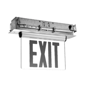 LED Edge-Lit Exit Sign, Double Face, Red Letters, Mirror Background, Aluminum Housing