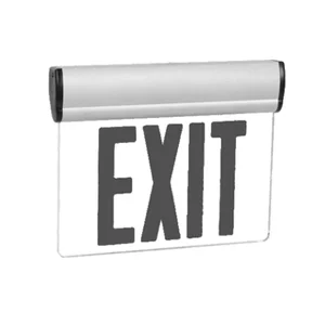LED Edge-Lit Exit Sign, Single Face, Red Letters, Clear Background, Aluminum Housing