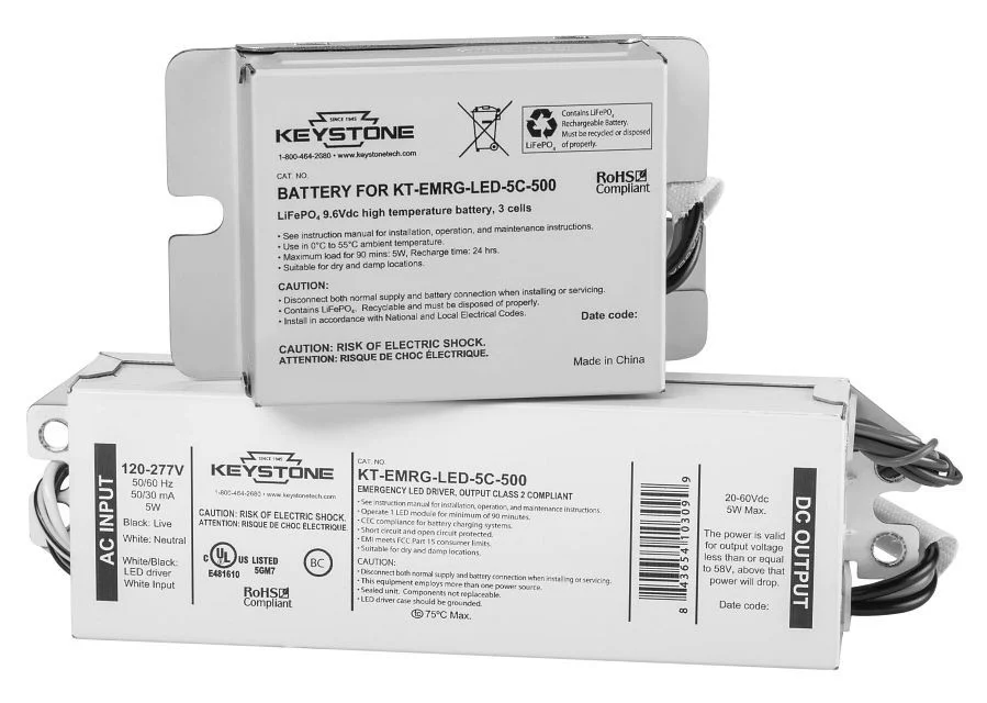 LED Emergency Back-Up, 5W Constant Wattage Design. Approx 500 Lumens. 120-277V Input. Remote Compact Battery Pack. CEC T