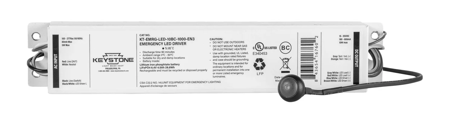 LED Emergency Back-Up Driver | Constant Power | 10W | Standard Case | 15-55V Output | Approx 1000 Lumens | 90 Min Operat
