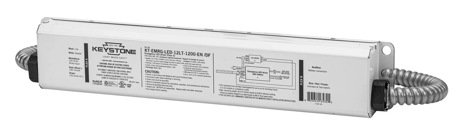 LED Emergency Back-Up for Low Temperature Applications, One Piece 12W Constant Wattage Design, Approx 1200 lumens. Dual