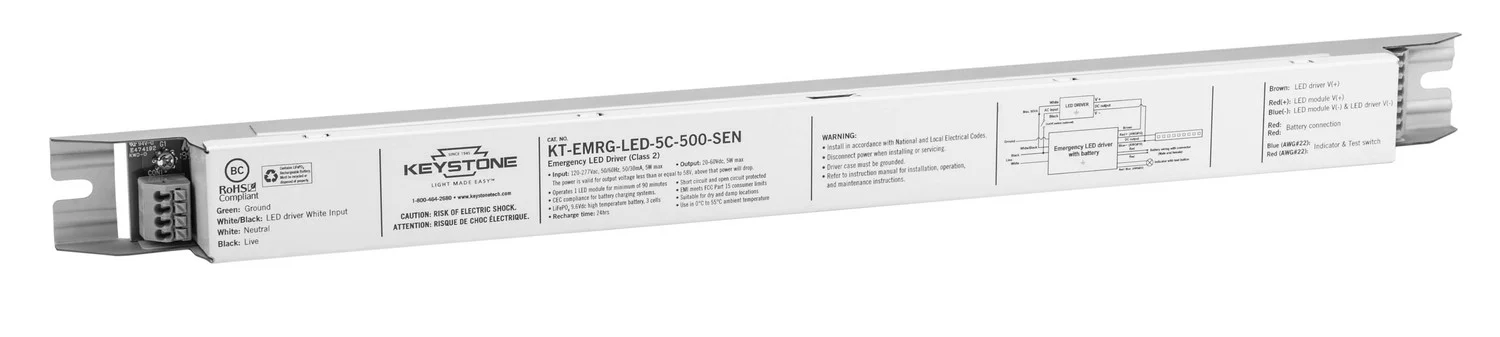 LED Emergency Back-Up, One Piece Slim 5W Constant Wattage Design, Approx 500 Lumens. 90 Min Operation, 120-277V Input, C