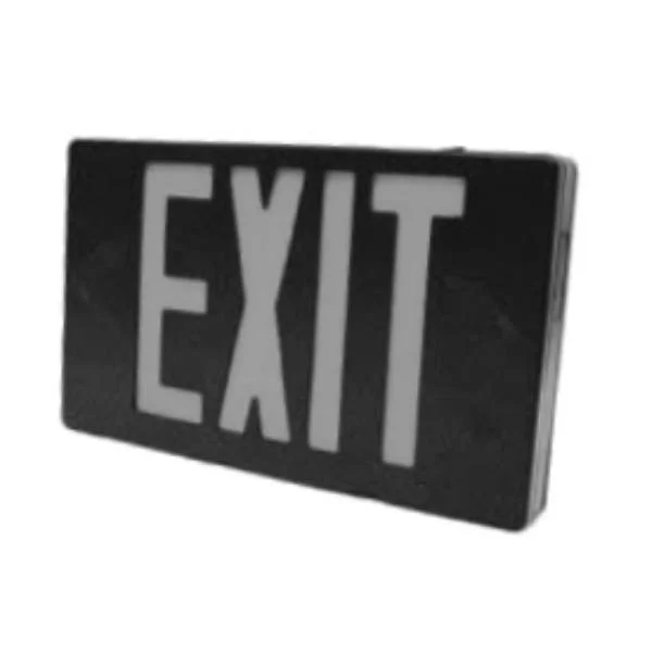 LED Exit Sign, Green Letters, Black Housing, Emergency Battery Backup