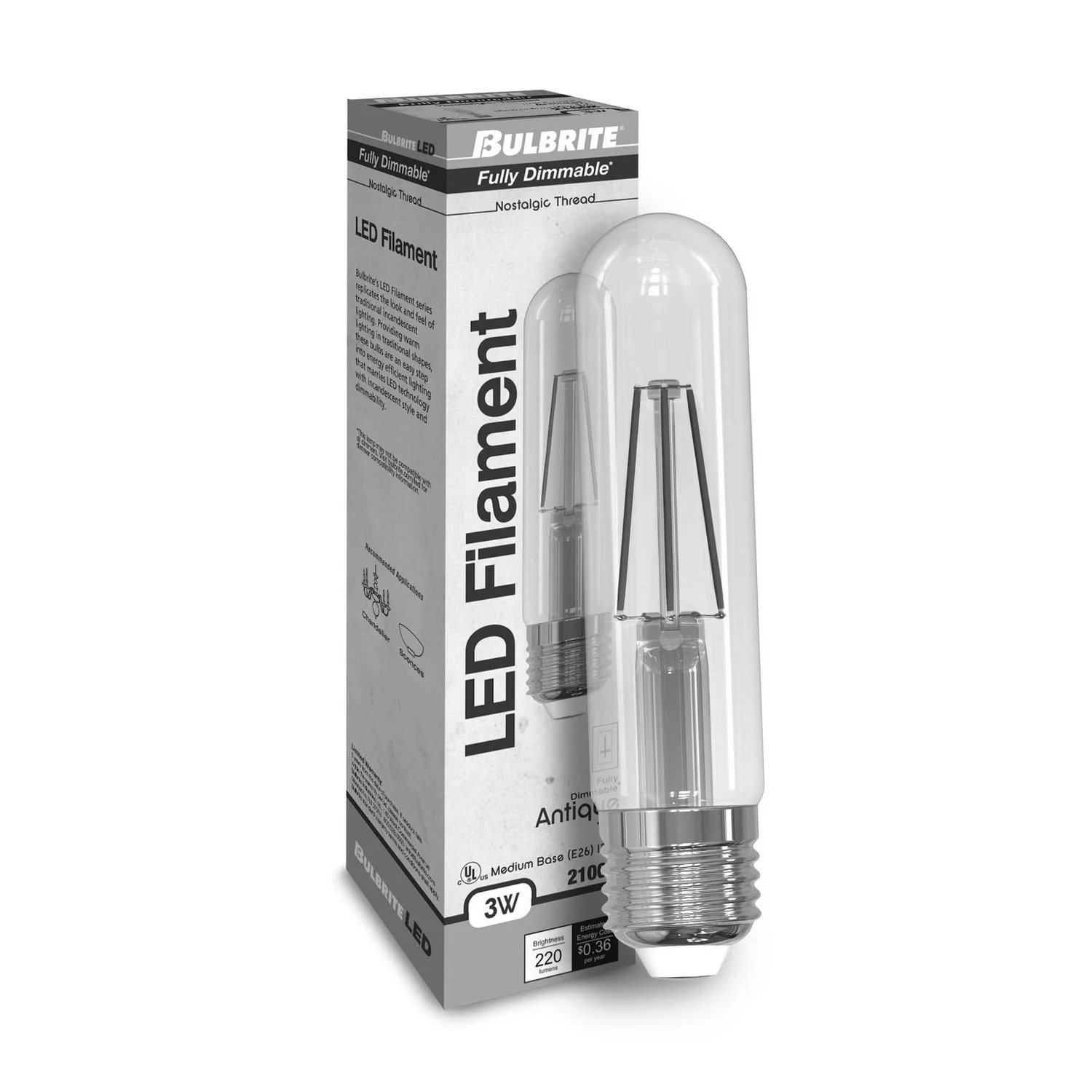 LED Filament 3 W T9 5" Light Bulb With An Antique Finish And A Medium Screw E26 Base - 2100K (Amber ...