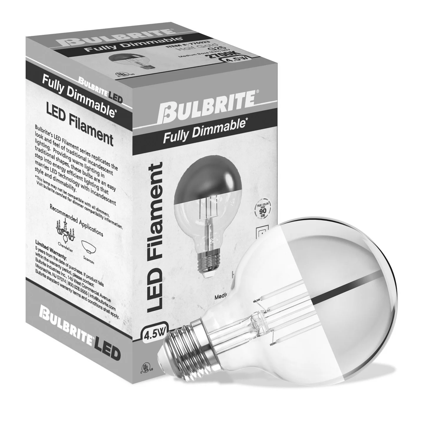 LED Filament 4.5 W G25 Light Bulb With A Half Gold Finish And A Medium Screw E26 Base - 2700K (Warm ...
