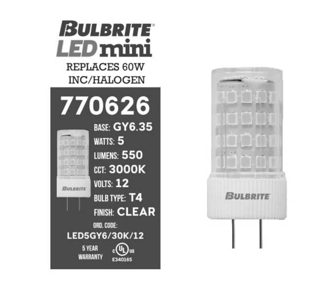 LED Filament 5 W T7 Light Bulb With A Clear Finish And A Bi-Pin Gy6.35 Base - 3000K (Soft White Ligh...