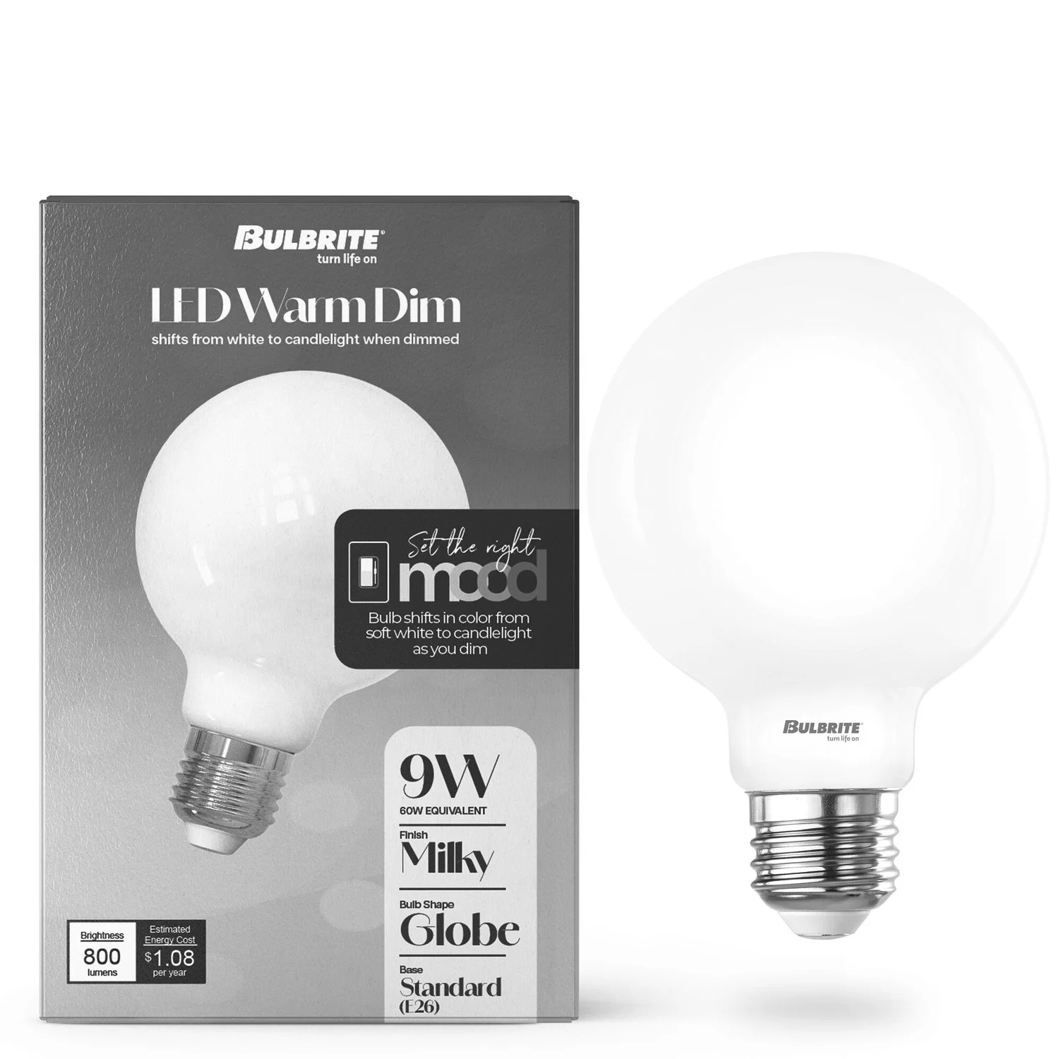 LED Filament 9 W G25 Light Bulb With A Milky Finish And A Medium Screw E26 Base - 3000K-1800K Color Temperature, 800 ...