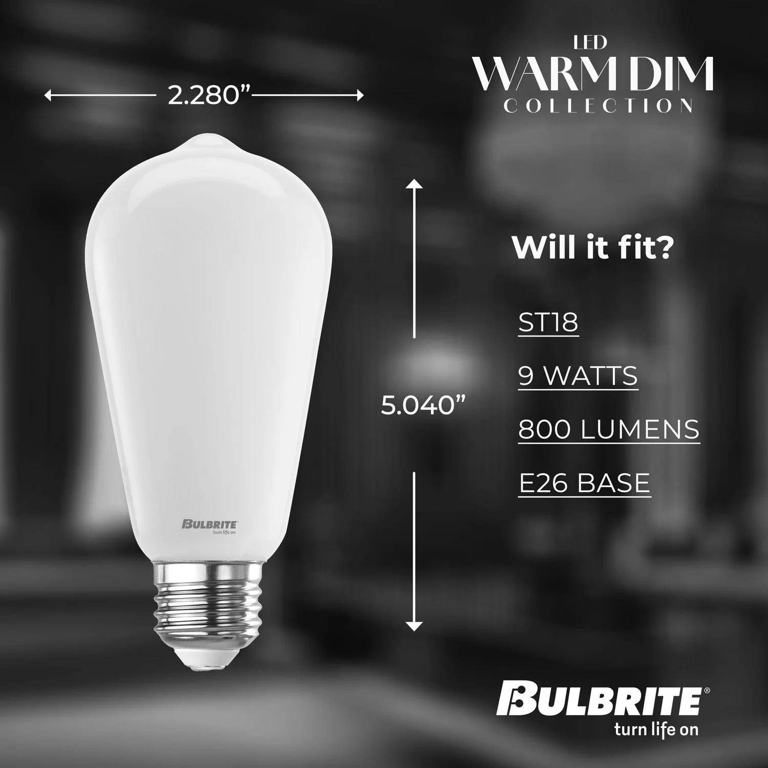 LED Filament 9 W ST18 Light Bulb With A Medium Screw E26 Base - 3000K-1800K Color Temperature, 800 Lumens - view 3