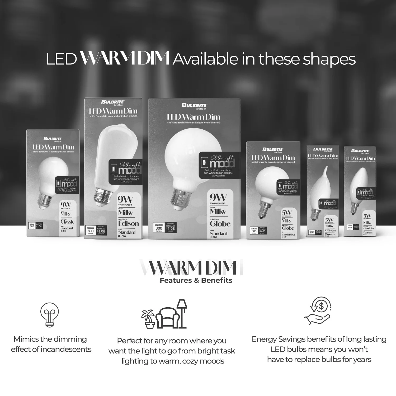 LED Filament 9 W A19 Light Bulb With A Milky Finish And A Medium Screw E26 Base - 3000K-1800K Color ...
