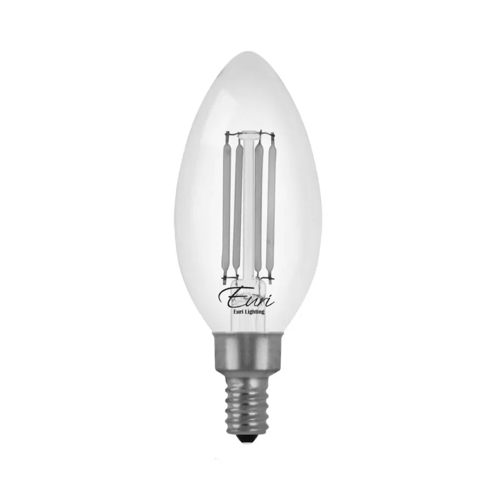 Euri Lighting LED Filament Lamp, B10, 5.5W, 500lm, 5000K, 120V, E12, Clear Glass, Dimmable, Wet Rated, 4-Pack