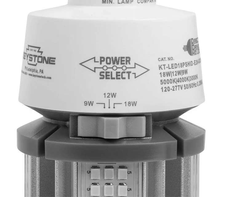 LED HID Replacement lamp feat. Power Select & Color Select. 18 / 12 / 9W, 3000 / 4000 / 5000K, 120-2...