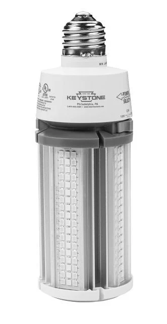 LED HID Replacement lamp feat. Power Select & Color Select. 27 / 22 / 18W, 3000 / 4000 / 5000K, 120-277V Input, E26 Base