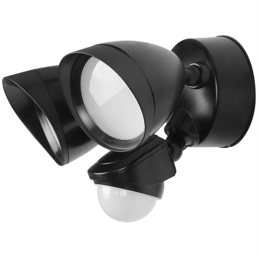 LED Outdoor Dual Head Security Light, Photocell & Motion Sensor, 20 Watts, 1800 Lumens, 3000K Warm White, 80 CRI, Black