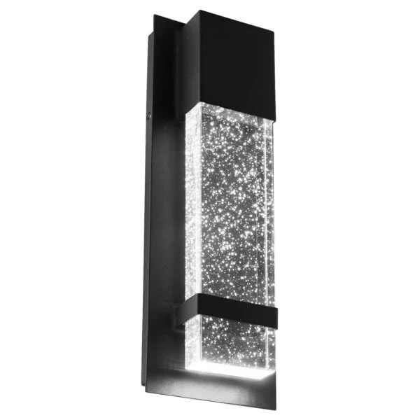 LED Outdoor Raindrop Wall Sconce Light Fixture, Seedy Glass, 5'' Rectangle, 12W, SCT, Black