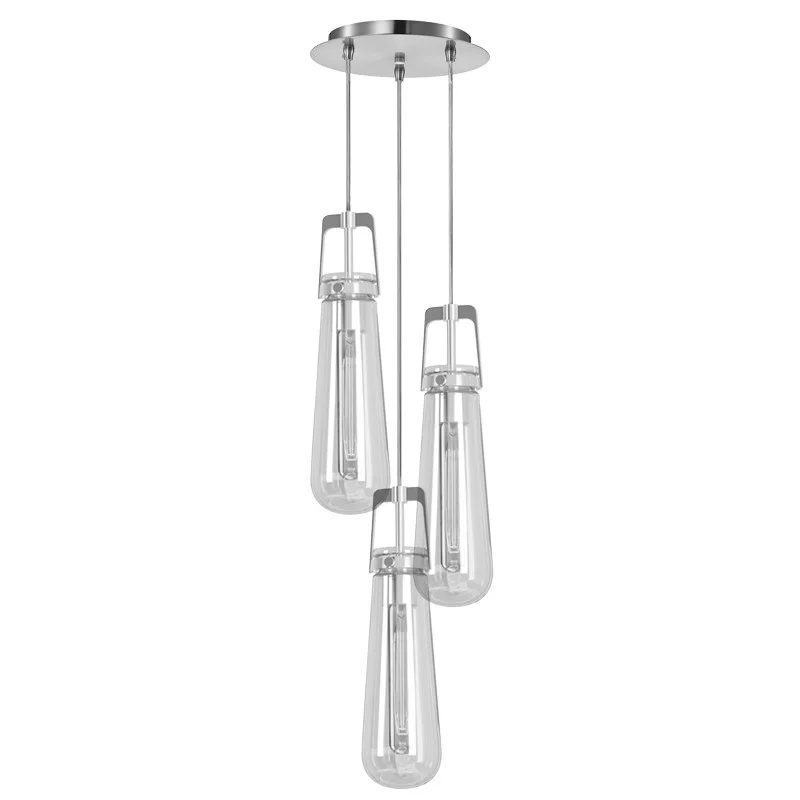LED Pendant, 3 x 8W T10L, Satin Nickel, Clear Glass