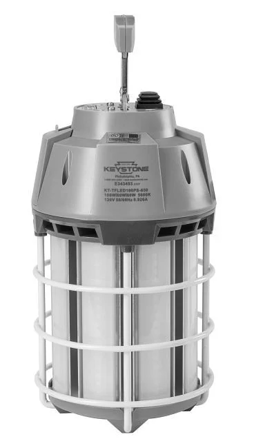 LED Temporary Jobsite Fixture. Power Selectable 60 / 80 / 100W, 6,800-10,000 lumen, 5000K. Diffused Lens. Includes 6ft P