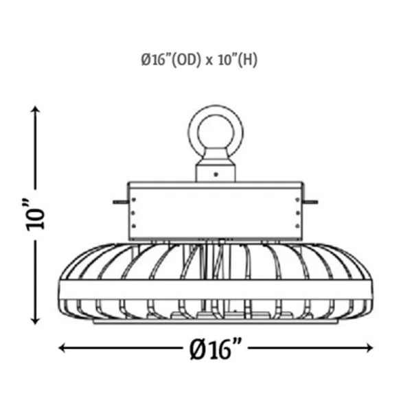 LED Highbay, Aluminum Housing 16", 90° Optical Pc Lens, 300W, 36000 Lm, 277~480VAC, IP65, 5000K - view 2
