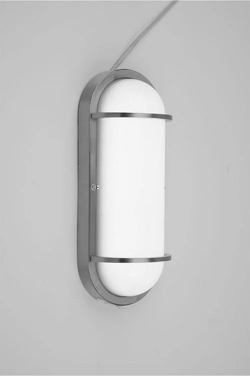 LED Wall Light, Oval Wall Sconce, Brushed Nickel Trims, Frosted Plastic Lens, Dusk-to-Dawn Sensor, 6...