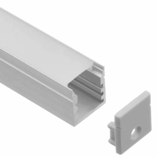 Lotus LED Lights LH-1415 Surface Mount Aluminum Profile, 14x15mm, 8ft, Silver Aluminum, White Diffuser, 1-Piece