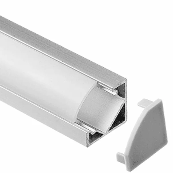 Lotus LED Lights LH-1818, Surface Mount 45 Degree Aluminum Profile, 18x18mm, 8ft, Silver Aluminum, White Diffuser, 1Pack